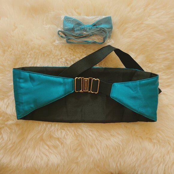 Mel Howard Teal Cummerbund & Bow Tie, One Size - Picture 7 of 7